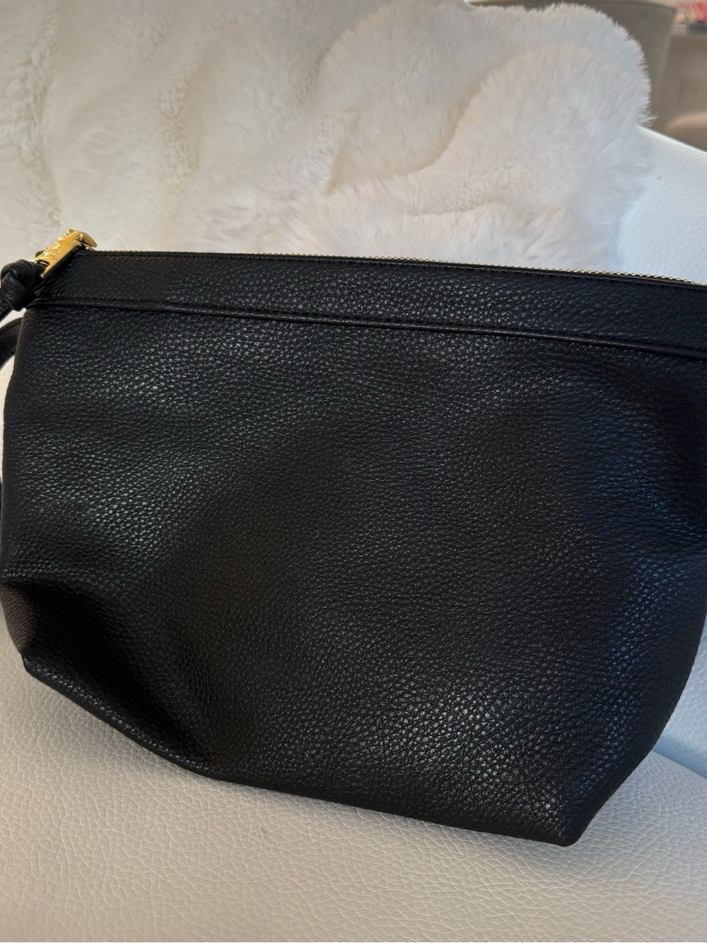 Black Pebbled faux Leather Zip Pouch